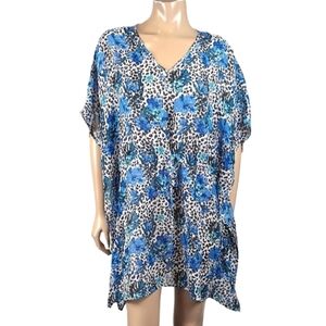 Simply Noelle Kaftan Tunic Top Swim Cover Up Womens Size Small Medium 8 10 Blue